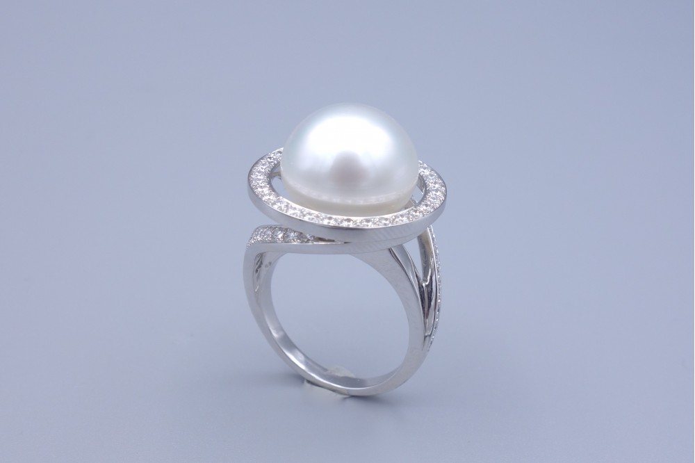 Bague Perle Or blanc Perle, Diamant